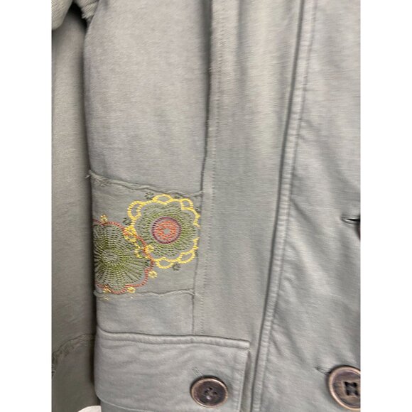 Acacia Embroidered Olive Green Womens Jacket size Small Gray Button Up Boho Arts - Picture 9 of 14